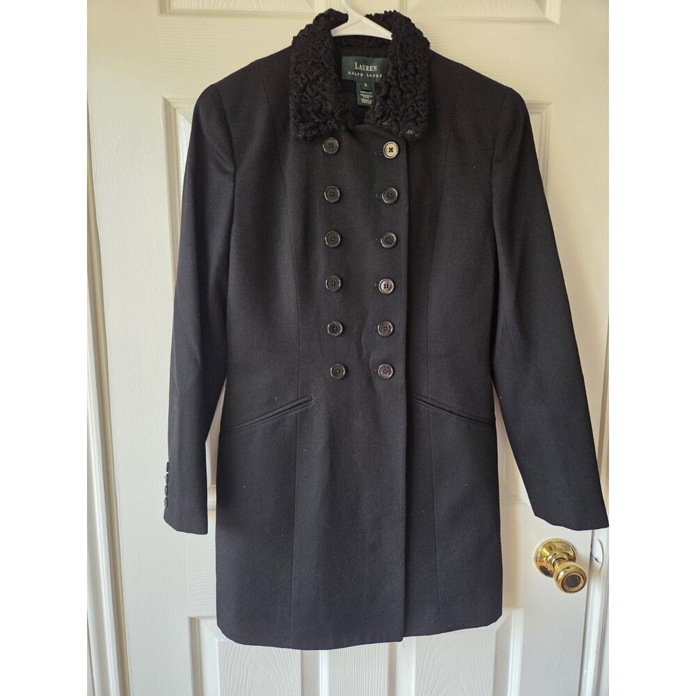 Ralph Lauren Women's Double Breasted Coat Sz 4 Wool Military Riding Faux Fur